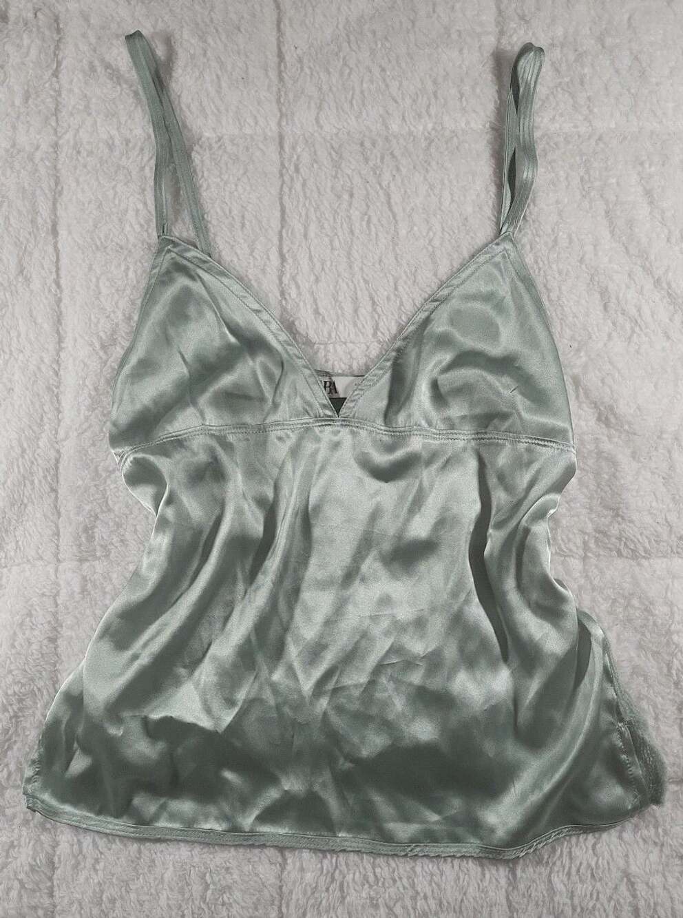 Zara Satin Cami Size S Green V-Neck Babydoll Top
